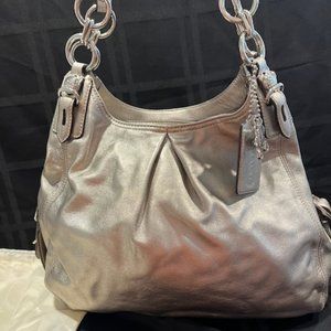 Vintage Coach Silver Double Handle Leather Satchel Bag F1082-15742